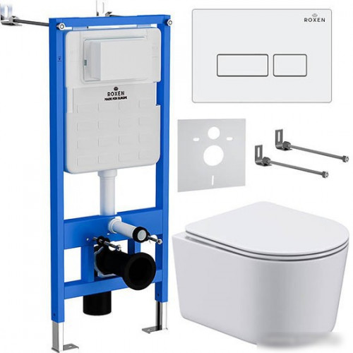 Унитаз подвесной Roxen Simple Compact в комплекте с инсталляцией StounFix Slim 6 в 1 920247 (кнопка: белый глянец)