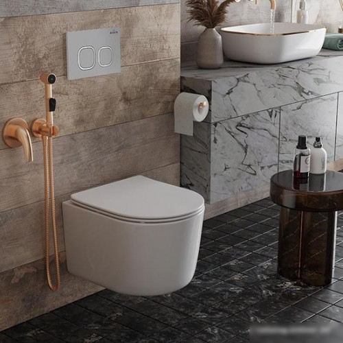 Унитаз подвесной Roxen Simple Compact в комплекте с инсталляцией StounFix Slim 6 в 1 919136 (кнопка: хром матовый)