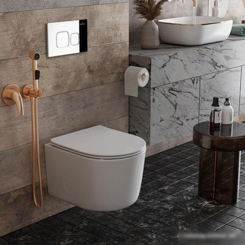 Унитаз подвесной Roxen Simple Compact в комплекте с инсталляцией StounFix Slim 6 в 1 918025 (кнопка: хром глянец)