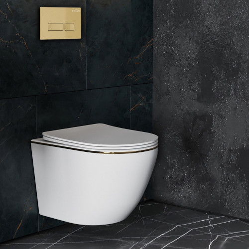 Унитаз подвесной Roxen Antares Gold 968096 в комплекте с инсталляцией StounFix Dual Fresh 6 в 1 968096 (кнопка: брашированное золото)