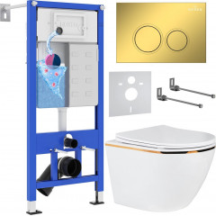 Унитаз подвесной Roxen Antares Gold в комплекте с инсталляцией StounFix Dual Fresh 6 в 1 968092 (кнопка: золото глянцевое )