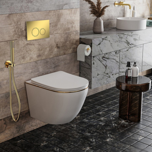 Унитаз подвесной Roxen Antares Gold в комплекте с инсталляцией StounFix Dual Fresh 6 в 1 968092 (кнопка: золото глянцевое )
