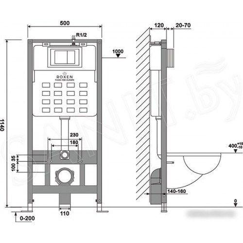 Унитаз подвесной Roxen Vortex в комплекте с инсталляцией StounFix Slim 6 в 1 966745 (кнопка: бежевый)