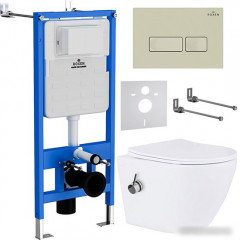 Унитаз подвесной Roxen Antares Bidet в комплекте с инсталляцией StounFix Slim 6 в 1 966690 (кнопка: бежевый)