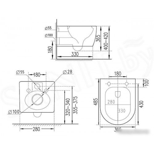Унитаз подвесной Roxen Antares 530185-02 в комплекте с инсталляцией StounFix Slim 6 в 1 966628 (кнопка: бежевый)