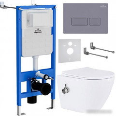 Унитаз подвесной Roxen Antares Bidet в комплекте с инсталляцией StounFix Slim 6 в 1 966821 (кнопка: серый гранит)