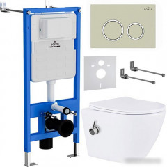 Унитаз подвесной Roxen Antares Bidet в комплекте с инсталляцией StounFix Slim 6 в 1 966280 (кнопка: бежевый)