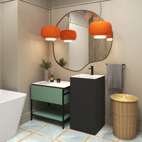 Умывальник Wellsee Pure BY Wellsee 230716000 (отдельностоящий, с отверстием под смеситель, матовый черный/глянцевый белый)