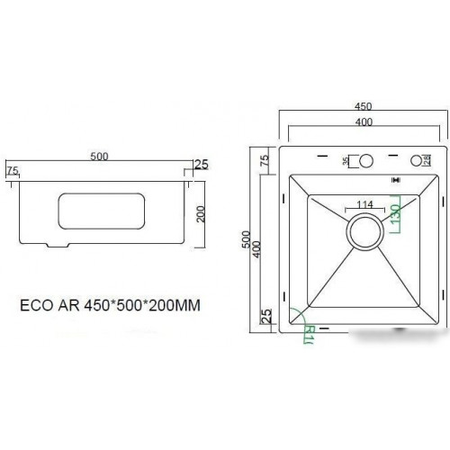 Кухонная мойка ARFEKA ECO AR 450*500 BLACK PVD NANO