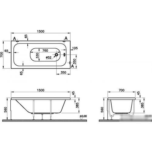 Ванна Vitra Optimum Neo 150x70 64560001000+59996456000 (с ножками)