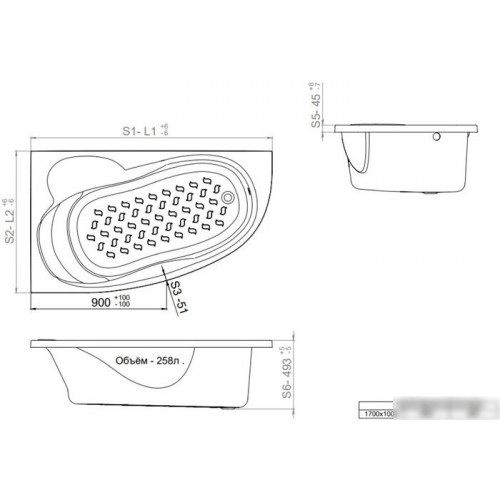 Ванна Triton Изабель гидромассажная 170x100R Стандарт