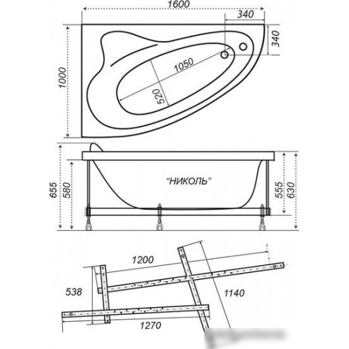 Ванна Triton Николь гидромассажная 160x100R Релакс