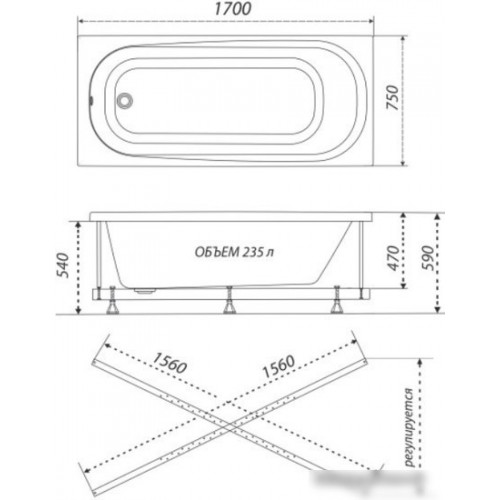 Ванна Triton Дина гидромассажная 170x75 Базовая