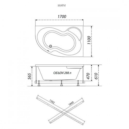 Ванна Triton Мари 170х110 правая (с каркасом)