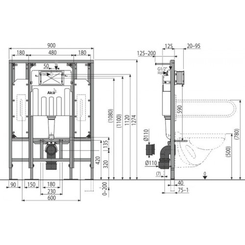 Инсталляция для унитаза Alcaplast AM101/1300H