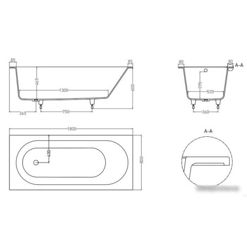 Ванна Umy Home IN 180x80 U-Coat UG10912 (белый глянцевый)