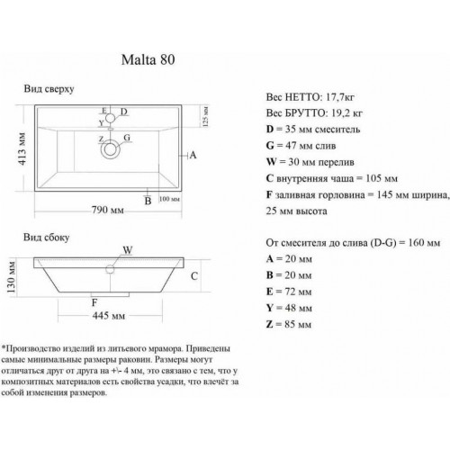 Умывальник Madera Malta 80x41