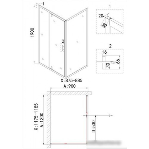Душевая стенка Niagara NG-A90G 90x190