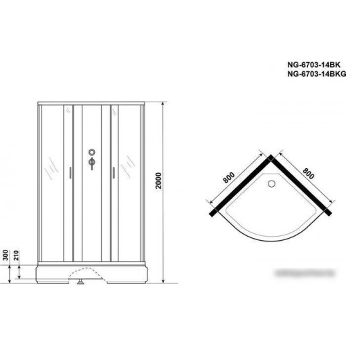 Душевая кабина Niagara NG-6703-14BK 80x80x200